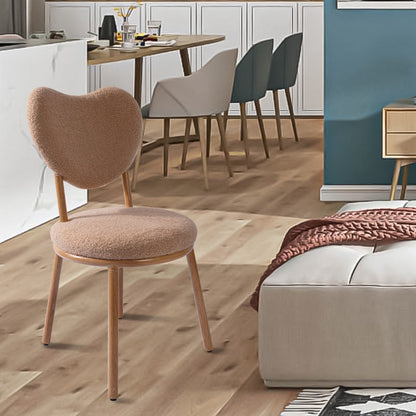 Modern Shabby Chic Round Lamb Fleece Carbon Steel Frame Vanity Stool Heart-Shaped Backrest For Bedroom