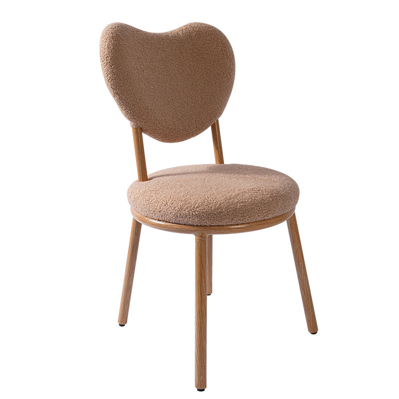 Modern Shabby Chic Round Lamb Fleece Carbon Steel Frame Vanity Stool Heart-Shaped Backrest For Bedroom
