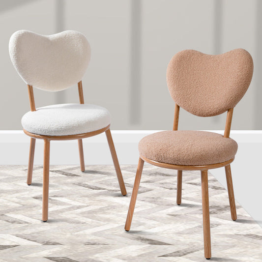Modern Shabby Chic Round Lamb Fleece Carbon Steel Frame Vanity Stool Heart-Shaped Backrest For Bedroom