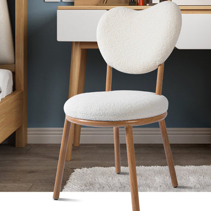 Modern Shabby Chic Round Lamb Fleece Carbon Steel Frame Vanity Stool Heart-Shaped Backrest For Bedroom