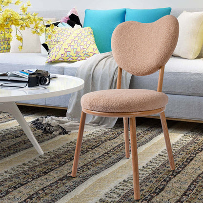 Modern Shabby Chic Round Lamb Fleece Carbon Steel Frame Vanity Stool Heart-Shaped Backrest For Bedroom