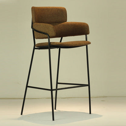 Modern Transitional Square Flannel Upholstered Iron Bar Stool Backrest Footrest For Dining Room