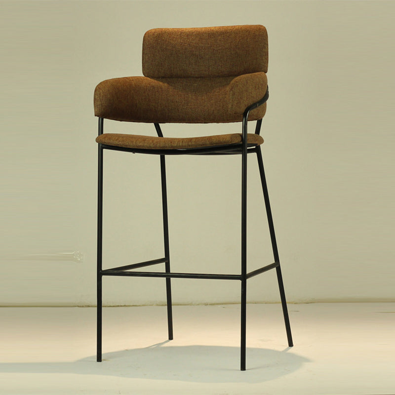 Modern Transitional Square Flannel Upholstered Iron Bar Stool Backrest Footrest For Dining Room