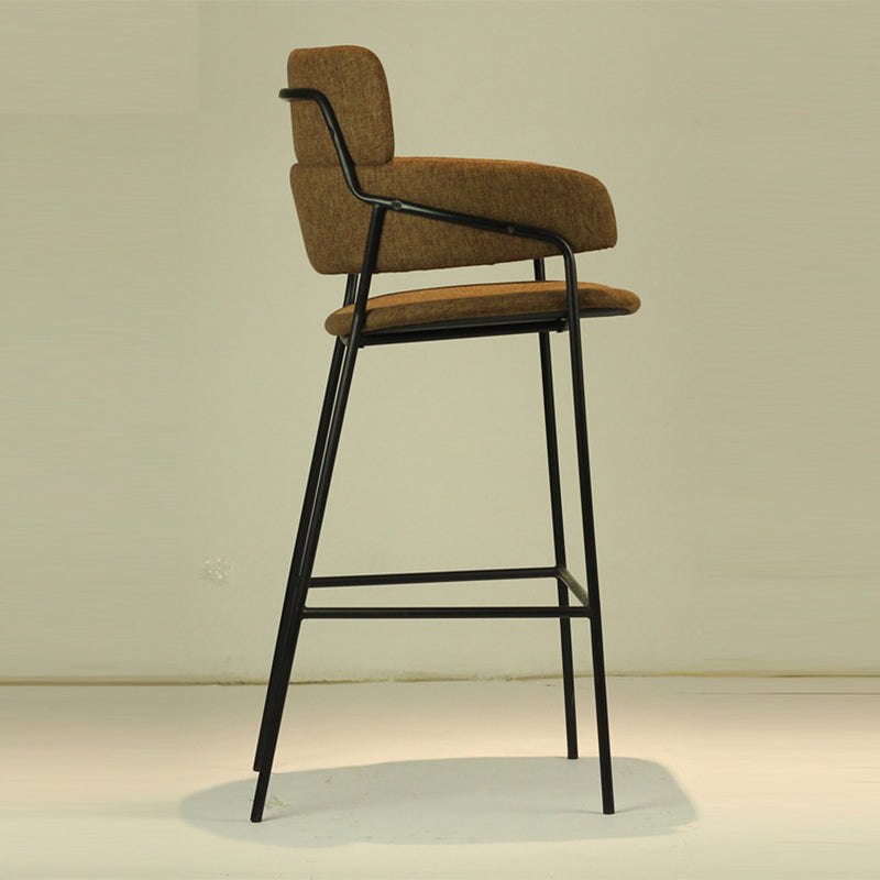 Modern Transitional Square Flannel Upholstered Iron Bar Stool Backrest Footrest For Dining Room