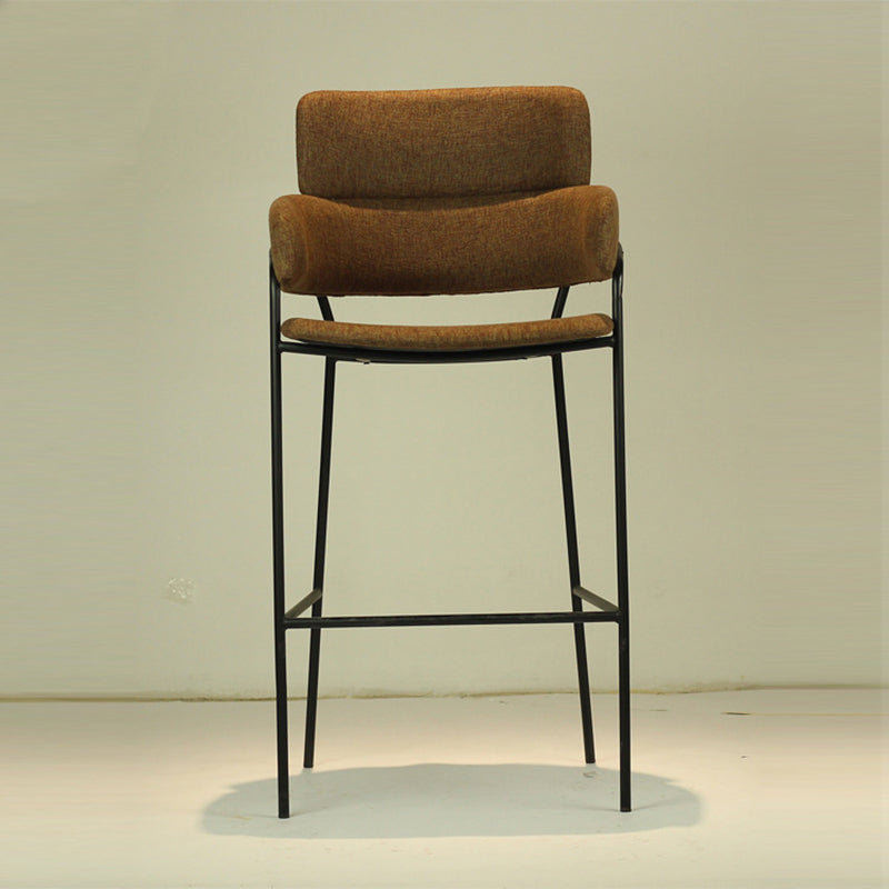Modern Transitional Square Flannel Upholstered Iron Bar Stool Backrest Footrest For Dining Room