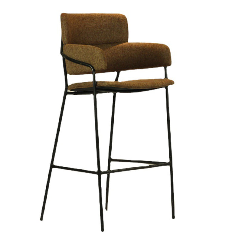 Modern Transitional Square Flannel Upholstered Iron Bar Stool Backrest Footrest For Dining Room