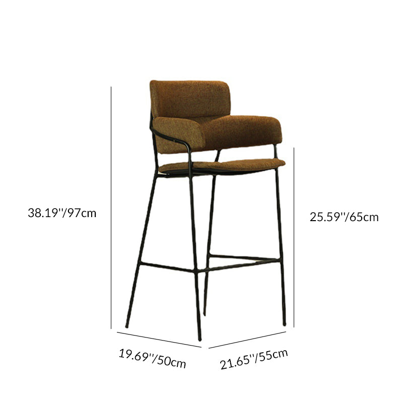 Modern Transitional Square Flannel Upholstered Iron Bar Stool Backrest Footrest For Dining Room
