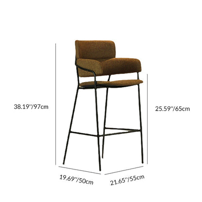 Modern Transitional Square Flannel Upholstered Iron Bar Stool Backrest Footrest For Dining Room