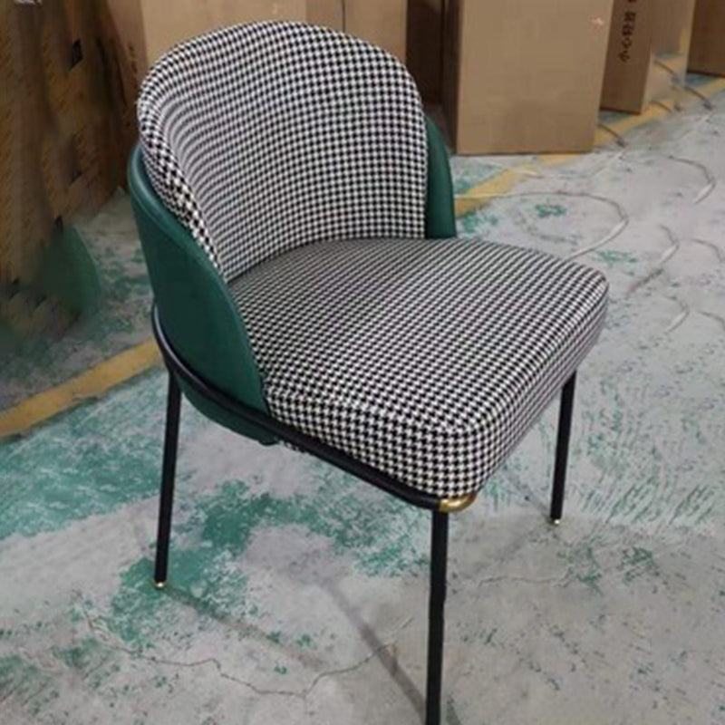 Contemporary Scandinavian Curved Houndstooth Linen Upholstered Dining Chair PU Leather Backrest For Dining Room
