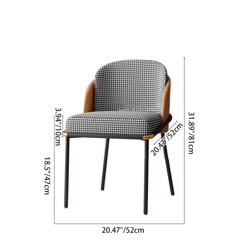 Contemporary Scandinavian Curved Houndstooth Linen Upholstered Dining Chair PU Leather Backrest For Dining Room