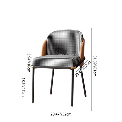 Contemporary Scandinavian Curved Houndstooth Linen Upholstered Dining Chair PU Leather Backrest For Dining Room