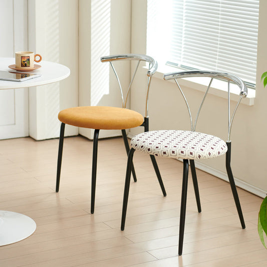 Modern Eclectic Round Diamond Pattern Corduroy Dining Chair Stainless Steel Geometric Line Back For Dining Room