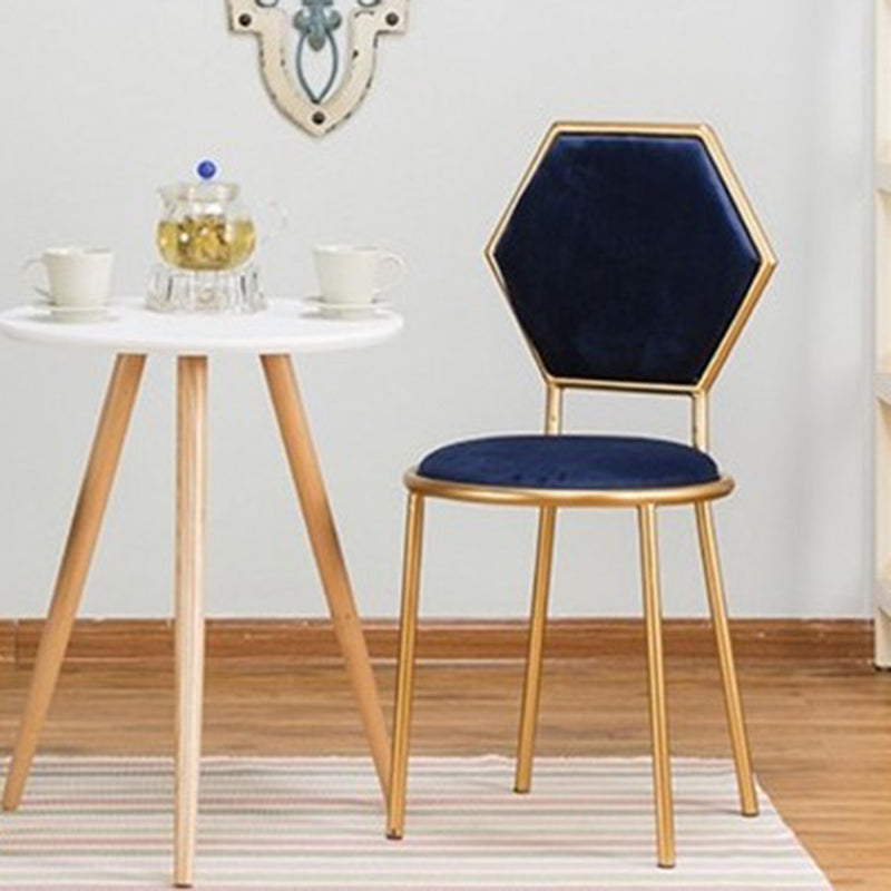 Traditional French Round Velvet Upholstered Metal Frame Vanity Stool Hexagonal Back For Bedroom