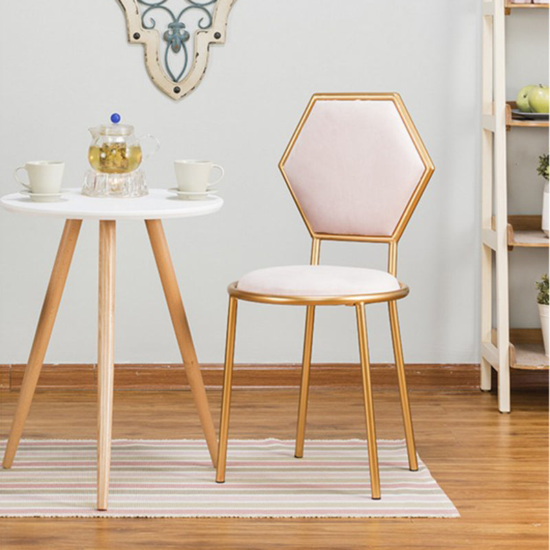 Traditional French Round Velvet Upholstered Metal Frame Vanity Stool Hexagonal Back For Bedroom