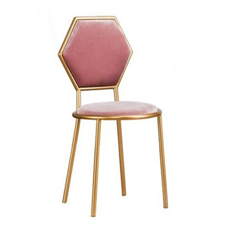 Traditional French Round Velvet Upholstered Metal Frame Vanity Stool Hexagonal Back For Bedroom