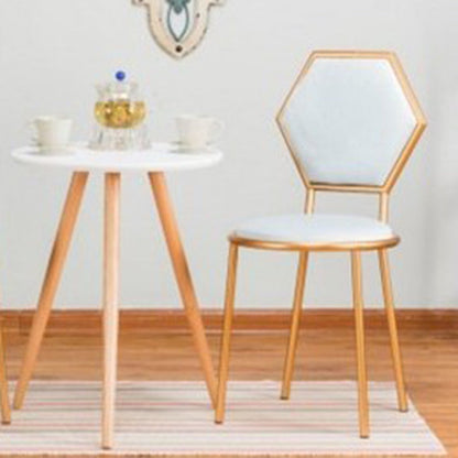 Traditional French Round Velvet Upholstered Metal Frame Vanity Stool Hexagonal Back For Bedroom