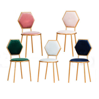 Traditional French Round Velvet Upholstered Metal Frame Vanity Stool Hexagonal Back For Bedroom
