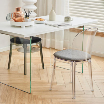 Contemporary Scandinavian Curved Acrylic Linen-Cotton Fabric Upholstery Vanity Stool For Bedroom