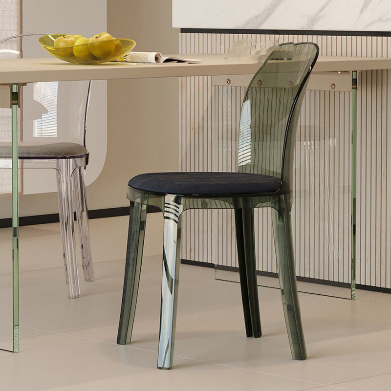 Contemporary Scandinavian Curved Acrylic Linen-Cotton Fabric Upholstery Vanity Stool For Bedroom
