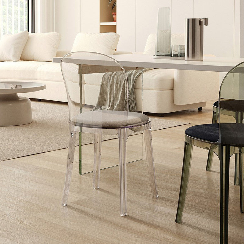 Contemporary Scandinavian Curved Acrylic Linen-Cotton Fabric Upholstery Vanity Stool For Bedroom