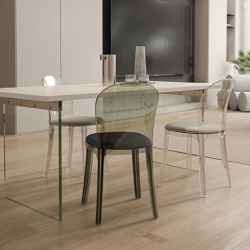 Contemporary Scandinavian Curved Acrylic Linen-Cotton Fabric Upholstery Vanity Stool For Bedroom