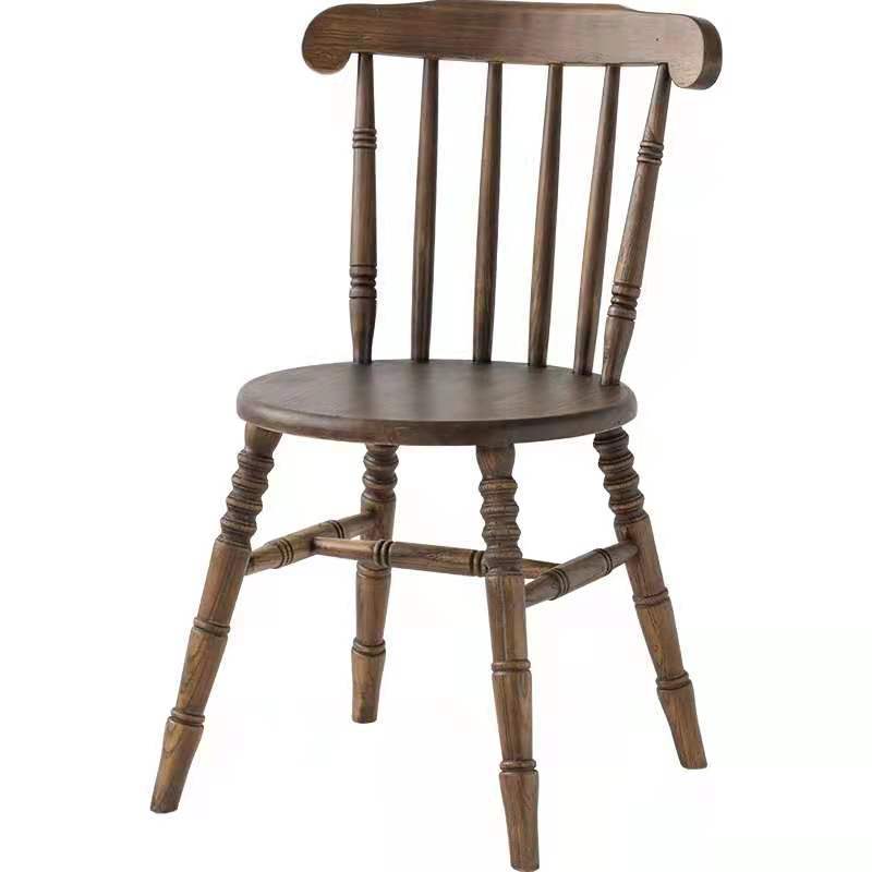 Modern Mid-Century Round Solid Wood Dining Chair Spindle Back Footrest For Dining Room