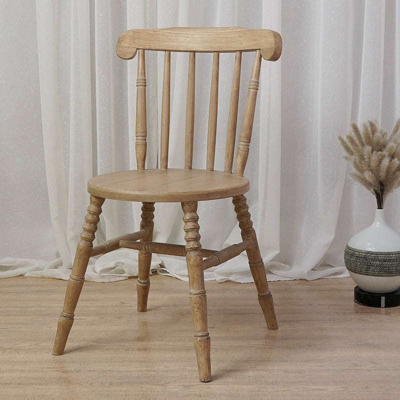 Modern Mid-Century Round Solid Wood Dining Chair Spindle Back Footrest For Dining Room