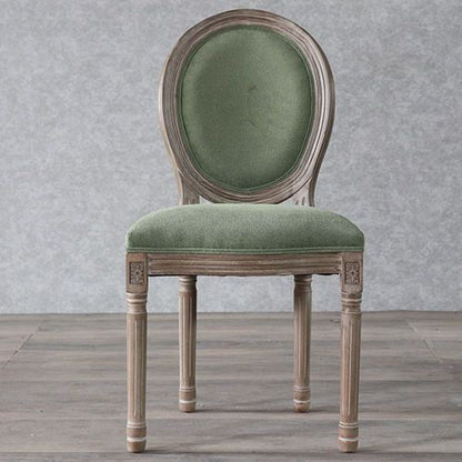 Traditional European Curved Distressed Wooden Frame Velvet Fabric Dining Chair Round Back For Dining Room