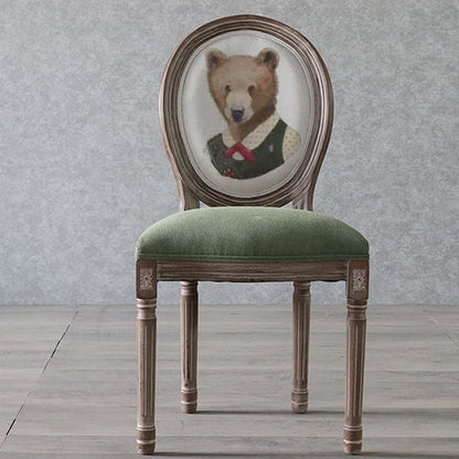 Traditional European Curved Distressed Wooden Frame Velvet Fabric Dining Chair Round Back For Dining Room
