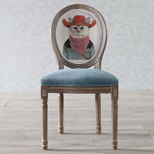 Traditional European Curved Distressed Wooden Frame Velvet Fabric Dining Chair Round Back For Dining Room