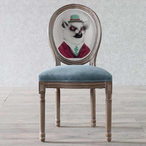 Traditional European Curved Distressed Wooden Frame Velvet Fabric Dining Chair Round Back For Dining Room