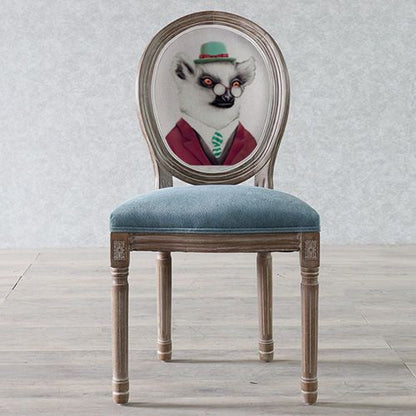 Traditional European Curved Distressed Wooden Frame Velvet Fabric Dining Chair Round Back For Dining Room