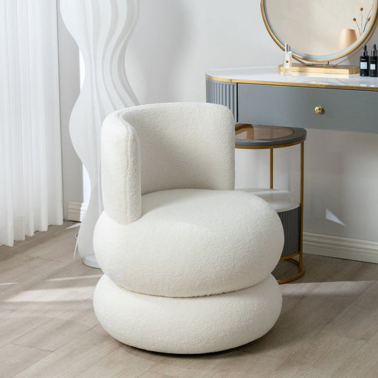 Contemporary Simplicity Round Lamb Fleece Upholstery Pine Wood Frame Swivel Vanity Stool For Bedroom