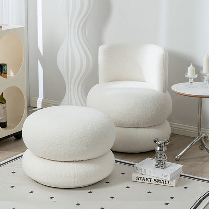 Contemporary Simplicity Round Lamb Fleece Upholstery Pine Wood Frame Swivel Vanity Stool For Bedroom