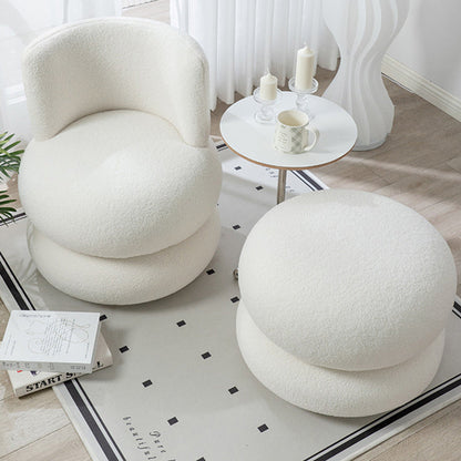 Contemporary Simplicity Round Lamb Fleece Upholstery Pine Wood Frame Swivel Vanity Stool For Bedroom