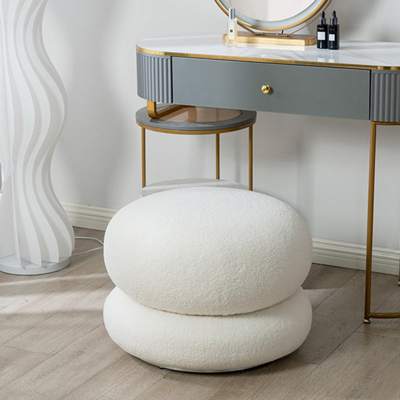 Contemporary Simplicity Round Lamb Fleece Upholstery Pine Wood Frame Swivel Vanity Stool For Bedroom