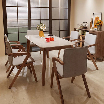 Traditional Japanese Square Linen-Cotton Fabric Solid Wood Frame Dining Chair For Dining Room