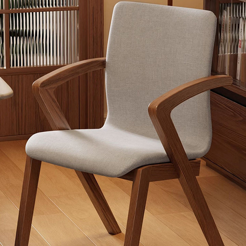 Traditional Japanese Square Linen-Cotton Fabric Solid Wood Frame Dining Chair For Dining Room