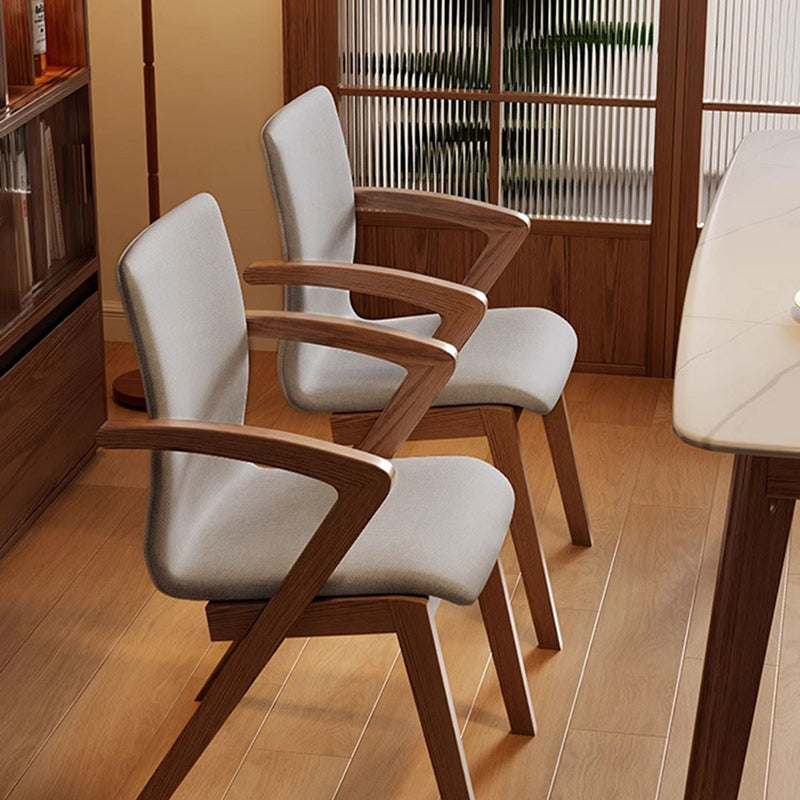 Traditional Japanese Square Linen-Cotton Fabric Solid Wood Frame Dining Chair For Dining Room