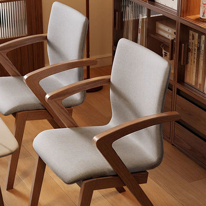 Traditional Japanese Square Linen-Cotton Fabric Solid Wood Frame Dining Chair For Dining Room