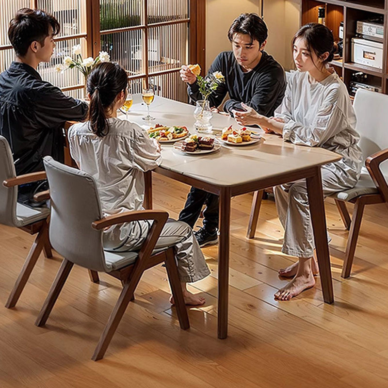 Traditional Japanese Square Linen-Cotton Fabric Solid Wood Frame Dining Chair For Dining Room