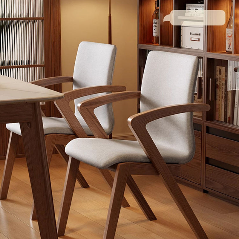 Traditional Japanese Square Linen-Cotton Fabric Solid Wood Frame Dining Chair For Dining Room