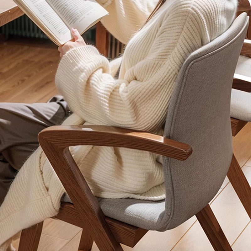 Traditional Japanese Square Linen-Cotton Fabric Solid Wood Frame Dining Chair For Dining Room