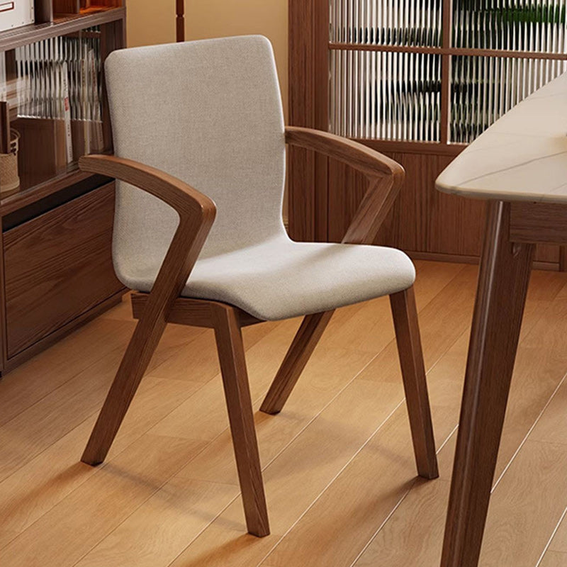 Traditional Japanese Square Linen-Cotton Fabric Solid Wood Frame Dining Chair For Dining Room