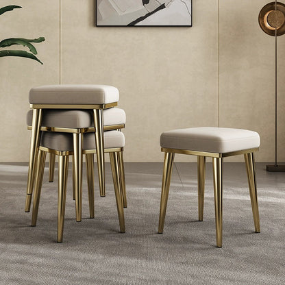 Contemporary Luxury Square Microfiber Leather Upholstered Stainless Steel Stackable Vanity Stool For Bedroom