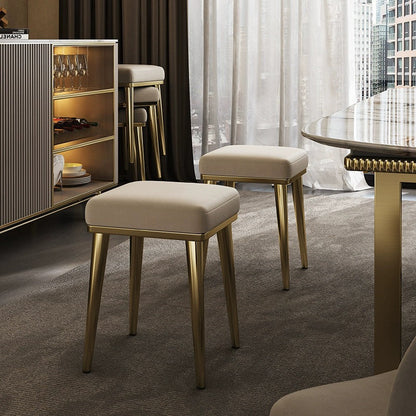 Contemporary Luxury Square Microfiber Leather Upholstered Stainless Steel Stackable Vanity Stool For Bedroom