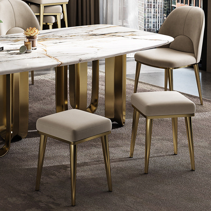 Contemporary Luxury Square Microfiber Leather Upholstered Stainless Steel Stackable Vanity Stool For Bedroom