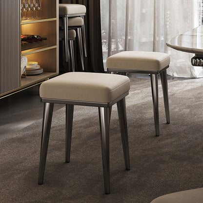 Contemporary Luxury Square Microfiber Leather Upholstered Stainless Steel Stackable Vanity Stool For Bedroom