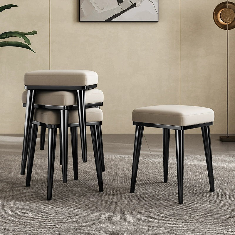 Contemporary Luxury Square Microfiber Leather Upholstered Stainless Steel Stackable Vanity Stool For Bedroom