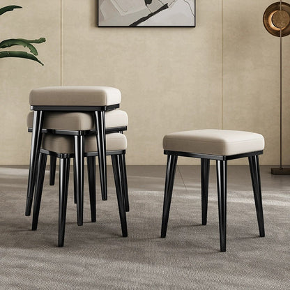 Contemporary Luxury Square Microfiber Leather Upholstered Stainless Steel Stackable Vanity Stool For Bedroom